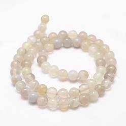 Light Grey Natural Striped Agate/Banded Agate Bead Strands, Round, Grade A, Light Grey, 6mm, Hole: 1mm, about 62~63pcs/strand, 14.5 inch