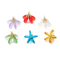 (52) Непрозрачная лаванда Стеклянные подвески, цветочный шарм, с латунными петлями и бисером, граненые, разноцветные, 23~24x24~26 мм, отверстие : 2.5~3x3~3.5 мм