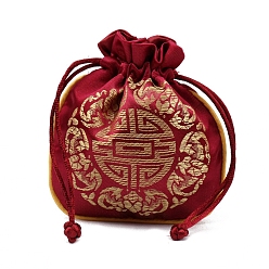 Темно-Красный Тканевые мешочки в китайском стиле, сумки на шнурке для хранения ювелирных изделий, полукруглый, темно-красный, 11x11 см