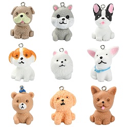 (52) Непрозрачная лаванда 18 шт 9 стили подвески из непрозрачной смолы, 3d обереги для собак, с платиновыми тоновыми железными петлями, разноцветные, 26~30.5x18~22.5x19.5~25 мм, отверстие : 2 мм, 2 шт / стиль