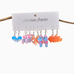 (52) Непрозрачная лаванда 5 Парные серьги-подвески из смолы и сплава с морской тематикой, разнообразные, платина, разноцветные, 35x24 мм и 50x16 мм