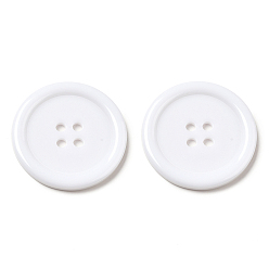 White Resin Buttons, Dyed, Flat Round, White, 34x4mm, Hole: 3mm, 98pcs/bag