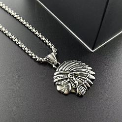 Нержавеющая Сталь Цвет Стильное панк-ожерелье в стиле ретро, индейский стиль 304 кулон из нержавеющей стали для мужчин, цвет нержавеющей стали