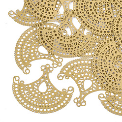 Goldenrod 430 Stainless Steel Filigree Joiners Links, Spray Painted, Etched Metal Embellishments, Fan, Goldenrod, 35x42x0.3mm, Hole: 0.6~1.5mm