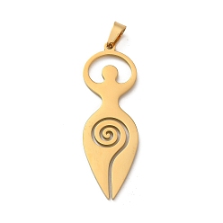Настоящее золото 18K 304 подвески из нержавеющей стали, лазерная резка, Викка спиральное очарование богини, реальный 18 k позолоченный, 42x13.5x1 мм, отверстие : 6x3 мм
