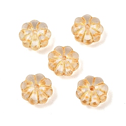 Clear Baking Paint and Golden Metal Enlaced Glass Beads, Flower, Clear, 9.5x5mm, Hole: 1.2mm