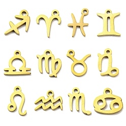 Constellation 12 шт. ионное покрытие (ip) 304 подвески из нержавеющей стали, золотые, Очарование двенадцати созвездий, созвездие, 7.5~11x7.5~10x1 мм, отверстие : 1.2~1.5 мм