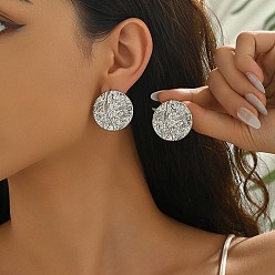 Platine Boucles d'oreilles clous texturées en acier inoxydable pour femmes, ronde, platine, 304mm