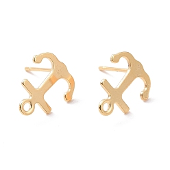 Real 24K Gold Plated 201 Stainless Steel Stud Earring Findings, with Horizontal Loop and 316 Stainless Steel Pin, Anchor, Real 24K Gold Plated, 12x11mm, Hole: 1mm, Pin: 0.7mm