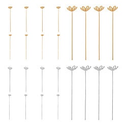 Золотой & Серебряный 24 шт. 6 стили латунные булавки с плоской головкой в форме цветка, золотой и серебряный, 50~52 мм, Руководитель: 5.5~10 mm, 4 шт / стиль