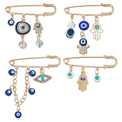 (52) Непрозрачная лаванда 4шт. 4 стили эмалированные значки с изображением сглаза и руки Хамса из смолы, броши из сплава для одежды рюкзака, разноцветные, 36~53.5x50 мм, 1 шт / стиль