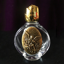 Antique Golden Glass Holy Water Bottle with Zinc Alloy Cap, Religion Portable Refillable Container, Antique Golden, 6.7x4.4cm