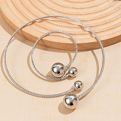 Платина Комплекты из латунных круглых манжет и браслетов, с кубического циркония, платина