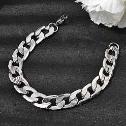 Нержавеющая Сталь Цвет 201 браслеты из кубинских цепей из нержавеющей стали для женщин и мужчин, цвет нержавеющей стали, 8.46 дюйм (21.5 см)