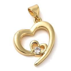 Настоящее золото 18K Подвески из прозрачного стекла из латуни, сердце, реальный 18 k позолоченный, 19.5x16x3 мм, отверстие : 4x3 мм