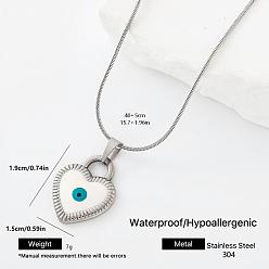 White 304 Stainless Steel Enamel Evil Eye Heart Pendant Necklaces for Men Women, Stainless Steel Color, White, 15.75 inch(40cm)