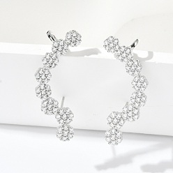 Платина Серьги-гвоздики из латунного микро-паве, стойки покрытие, долговечный, без свинца и без кадмия, слева и справа, платина, 40.5x17 мм