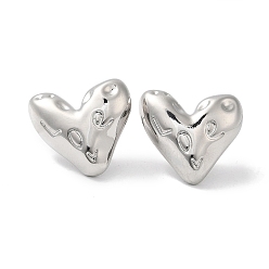 Platinum Rack Plating Brass Heart Stud Earrings, Cadmium Free & Lead Free, Platinum, 19.5x21.5mm