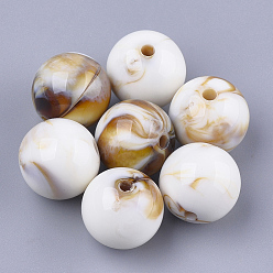 Linen Acrylic Beads, Imitation Gemstone Style, Round, Linen, 13.5~14x13mm, Hole: 2mm, about 330pcs/500g