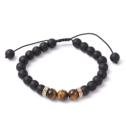 Золотой Браслеты из натуральных тигровых глаз и стеклянных бусин, регулируемый браслет с латунными стразами и бисером, золотые, внутренний диаметр: 2-1/8~3-1/8 дюйм (5.5~7.8 см)