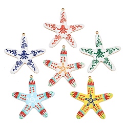 Oro Colgantes de acero inoxidable impresos 304, encantos de estrellas de mar, color mezclado, dorado, 37x35.5x3 mm, agujero: 1.4 mm