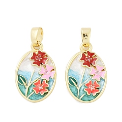 Настоящее золото 18K Латунные микропаве прозрачные подвески с фианитом, цветок, с эмалью, без кадмия и без свинца, реальный 18 k позолоченный, 22x14x3 мм, отверстие : 5.5x3 мм