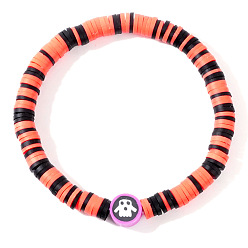 Сливовый Браслеты из полимерной глины хейши на Хэллоуин, пластиковые украшения для женщин, плоский круглый с призраком, слива, 6.89 дюйм (17.5 см)