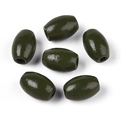 Темно-оливково-зеленый Окрашенные распылением деревянные бусины Schima, рис, темно-оливковый зеленый, 12~12.5x7.5~8.5 мм, отверстие : 2~2.5 мм
