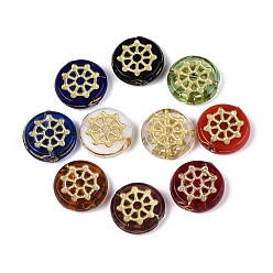 (52) Непрозрачная лаванда Стеклянные бусины, плоские круглые с руля, золотой металл обвитыми, разноцветные, 13x4 мм, отверстие : 0.9~1 мм