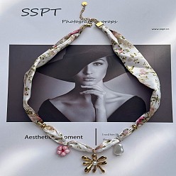 Цветок 304 Женские шарфы с подвеской из нержавеющей стали и эмалированным принтом, золотые, цветок, 20.47 дюйм (52 см), Кулон : 33 мм