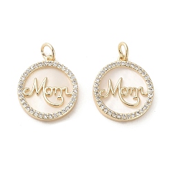 Настоящее золото 18K Подвески из латуни с микропаве ко Дню матери и кубическим цирконием, без кадмия, без никеля и без свинца, с оболочкой, Плоский круглый со словом мама, реальный 18 k позолоченный, 18x15.5x3.5 мм, отверстие : 3 мм
