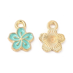 Аквамарин Сплав эмали прелести, без кадмия, без никеля и без свинца, золотые, цветочный шарм, аквамарин, 12x9x1.5 мм, отверстие : 1.6 мм