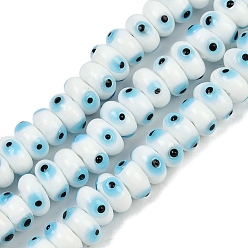 Белый Ручной сглаза бусины бисер нитей, рондель, белые, 8~9x4 мм, отверстие : 1.4 мм, около 40 шт / нитка, 6.38'' (16.2 см)