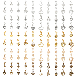 Couleur Mélangete 100 pcs 5 couleurs décorations de pendentif en alliage, cœur, avec alliage homard fermoirs pince, couleur mixte, 21~36mm, 20 pcs / couleur