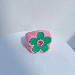 Фламинго Кольца из смолы для женщин, цветок, со стразами, фламинго, внутренний диаметр: 17 мм