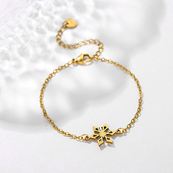 Golden 304 Stainless Steel Snowflake Link Bracelets, Cable Chain Bracelets for Women, Golden, 6.50 inch(16.5cm)
