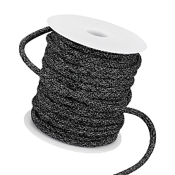 Черный 23м блестящий полиэстеровый круглый шнур, чёрные, 5 мм, около 25.15 ярдов (23 м) / комплект
