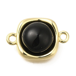 Настоящее золото 18K Латунные подвески-шармы с квадратными звеньями из черного стекла, без кадмия, без никеля и без свинца, реальный 18 k позолоченный, 16x11x5.5 мм, отверстие : 1.5 мм