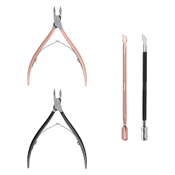 Mixed Color Manicure Nail Art Tool Sets, Including Double Head Stainless Steel Cuticle Pusher and Nail Cuticle Scissor, Mixed Color, 4pcs/bag