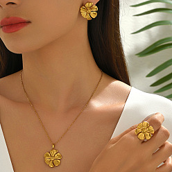 Золотой 304 Наборы подвесок, сережек-гвоздиков и колец из нержавеющей стали, цветок, золотые, колье: 17.72 дюйм (45 см)