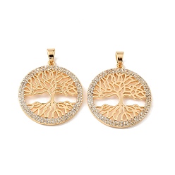 Настоящее золото 18K Подвески из латуни и прозрачного циркония, кольцо с подвесками в виде древа жизни, реальный 18 k позолоченный, 33x30x2.5 мм, отверстие : 6.5x4 мм