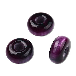 Purple Resin European Beads, Large Hole Bead, Imitation Gemstone, Flat Round, Purple, 14x6.5mm, Hole: 4.6~4.8mm