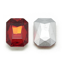 Light Siam Pointed Back Glass Rhinestone Cabochons, Faceted, Rectangle Octagon, Light Siam, 8x6x3mm