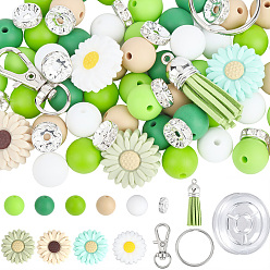 Lawn Green DIY Keychain Making Kits, including Silicone Beads, Faux Suede Tassel Pendant Decorations, Brass Rhinestone Spacer Beads, Alloy Clasps and Elastic Thread, Lawn Green, 0.8mm