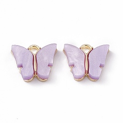 Plum Acrylic Charms, with Light Gold Tone Alloy Finding, Butterfly Charm, Plum, 13x14x3mm, Hole: 2mm