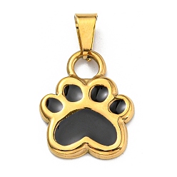 Золотой Вакуумное покрытие pvd 304 эмалированные подвески из нержавеющей стали, очарование отпечатка лапы, золотые, 20x16x2 мм, отверстие : 6x3 мм