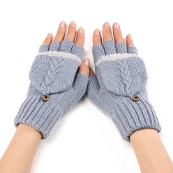 Light Steel Blue Acrylic Fiber Fingerless Gloves, Winter Warm Gloves, Half Capped 2 in 1 Combo Mitten, Light Steel Blue, 180x120mm