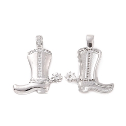 Platinum Rack Plating Brass Micro Pave Cubic Zirconia Pendants, with Jump Ring, Long-Lasting Plated, Cadmium Free & Lead Free, Boot Charm, Platinum, 25.5x20.5x4.5mm, Hole: 4x2mm