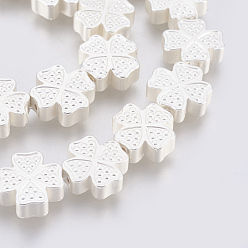 925 Sterling Silver Plated Electroplated Non-magnetic Synthetic Hematite Bead Strand, Grade AA, Clover, Long-Lasting Plated, Frosted, 925 Sterling Silver Plated, 12x12x4mm, Hole: 0.8mm, about 33pcs/strand, 15.35 inch(39cm)
