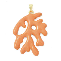 Коралловый Латунные подвески, без кадмия и без свинца, с эмалью, коралловые чары, реальный 18 k позолоченный, коралл, 35x26.5x3 мм, отверстие : 4.5x2.5 мм